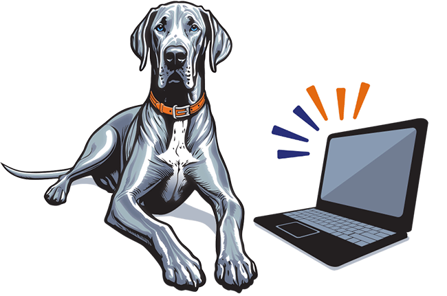 Dog with computer contacting Chancey & Reynolds